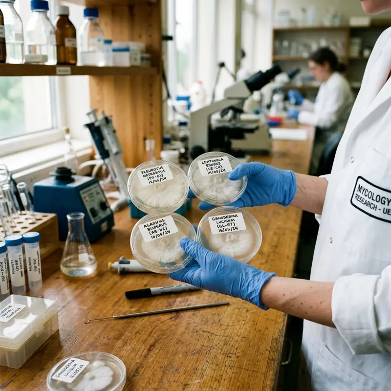 Placas de Petri con cultivos de hongos en un laboratorio