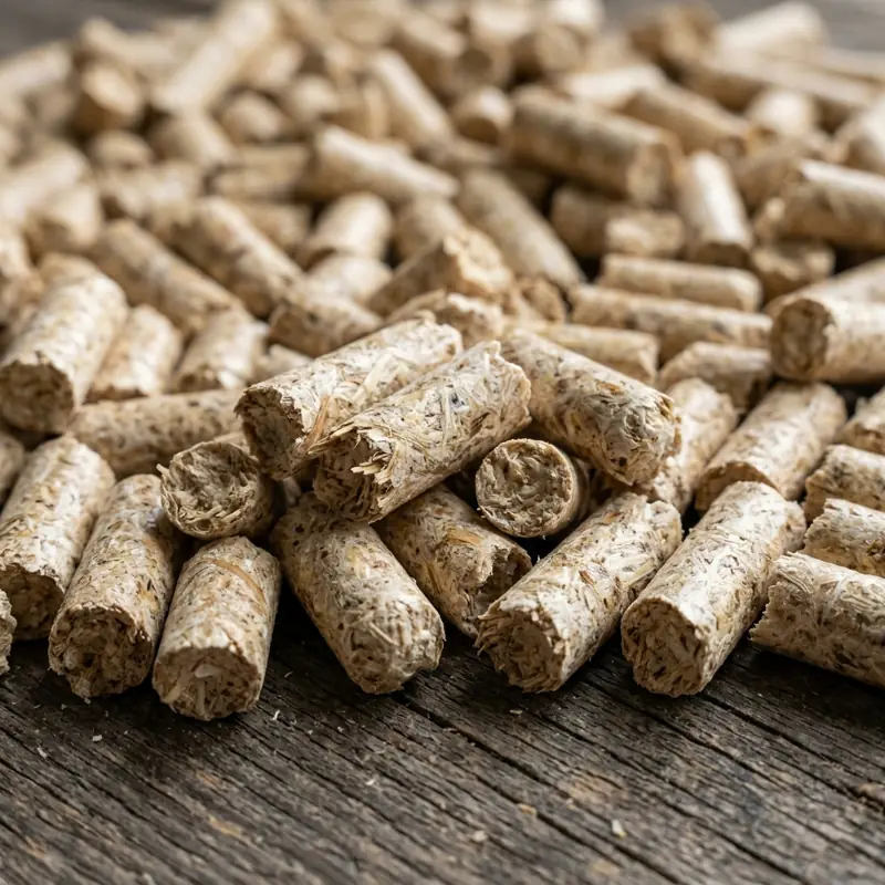 Pellets cilíndricos de sustrato de setas, color paja